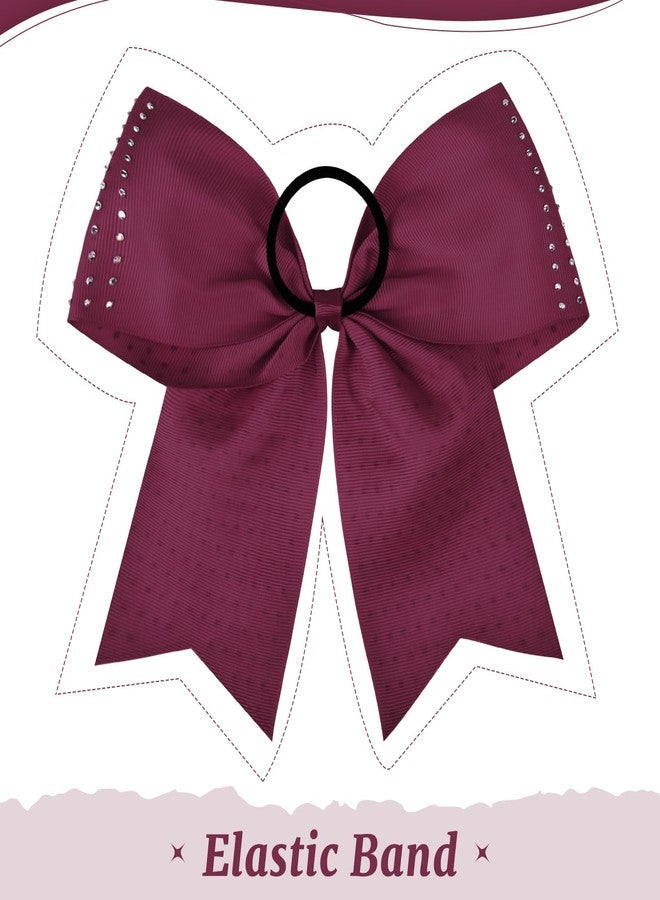 CEELGON 12 PCS Burgundy Glitter Cheer Bows Large 8” Full Rhinestones Shiny Cheer Bow Elastic Hair Tie Bows for Teens Girls Softball Competition Sports Cheerleaders (Burgundy) - Image 4